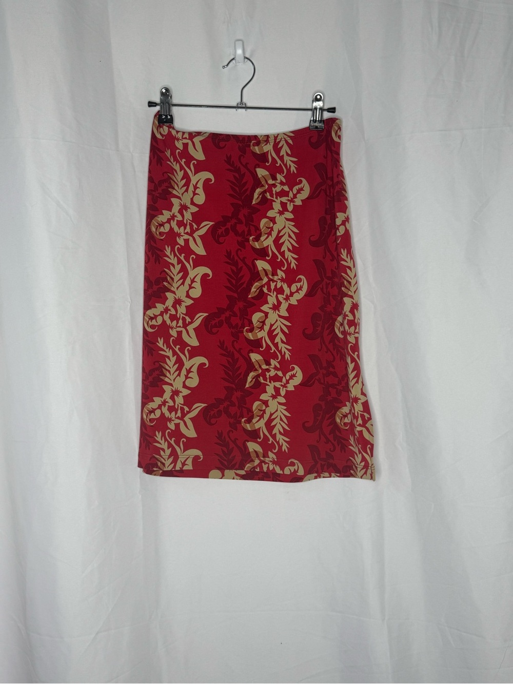 Vintage BCBGMaxAzria Red Midi Skirt with Cream Floral Pattern